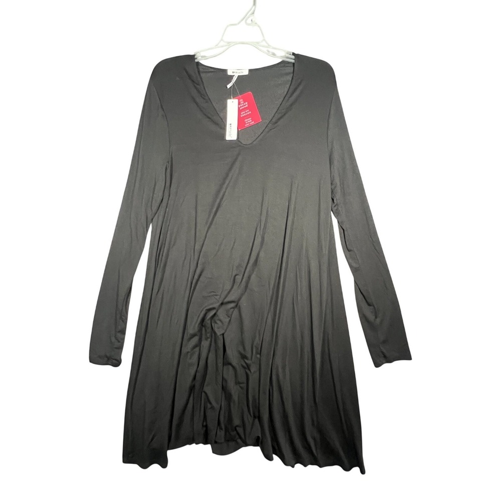 LAmade Women's Black Long Sleeve V-Neck Micromodal Blend Swing Mini Dress NWT